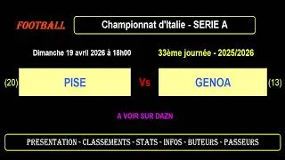 PISE - GENOA : 33ème journée Série A - Match football - Saison 2025-2026