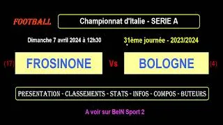 FROSINONE - BOLOGNE : match de football de la 31ème journée de Série A - Saison 2023-2024