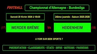 WERDER BRÊME vs HEIDENHEIM – Analyse &amp; Pronostic | Bundesliga J24 (28/02/2026)