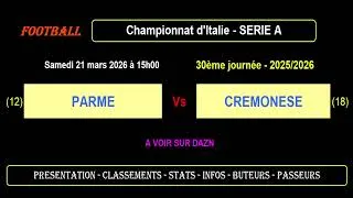 PARME - CREMONESE : 30ème journée Série A - Match football - Saison 2025-2026