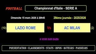 LAZIO ROME - AC MILAN : 29ème journée Série A - Match football - Saison 2025-2026