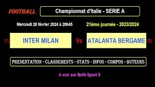 INTER MILAN - ATALANTA BERGAME : match de football de la 21ème journée de Série A - Saison 2023-2024