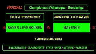BAYER LEVERKUSEN - MAYENCE : 24ème journée Bundesliga - Football saison 2025/2026