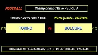TORINO - BOLOGNE : 25ème journée Série A - Match football - Saison 2025-2026