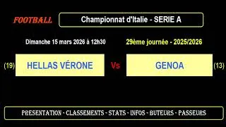 HELLAS VÉRONE - GENOA : 29ème journée Série A - Match football - Saison 2025-2026