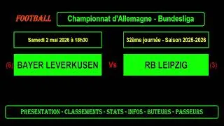 BAYER LEVERKUSEN - RB LEIPZIG : 32ème journée Bundesliga - Football saison 2025/2026