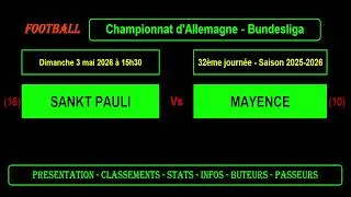 SANKT PAULI - MAYENCE : 32ème journée Bundesliga - Football saison 2025/2026