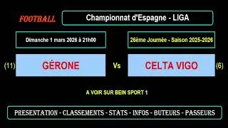 GÉRONE - CELTA VIGO : 26ème journée Liga - Match football saison 2025-2026