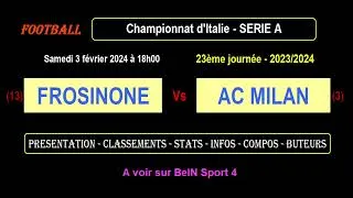 FROSINONE - AC MILAN : match de football de la 22ème journée de Série A - Saison 2023-2024