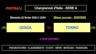 GENOA - TORINO : 26ème journée Série A - Match football - Saison 2025-2026