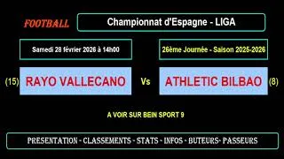 RAYO VALLECANO - ATHLETIC BILBAO : 26ème journée Liga - Match football saison 2025-2026