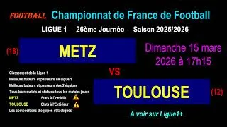 METZ - TOULOUSE : 26ème journée de Ligue 1 - Stats, infos, pronos - Football saison 2025-2026