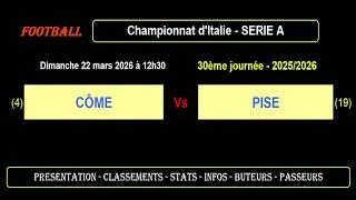 CÔME - PISE : 30ème journée Série A - Match football - Saison 2025-2026