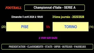 PISE - TORINO : 31ème journée Série A - Match football - Saison 2025-2026