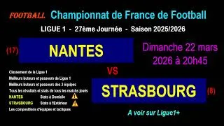 NANTES - STRASBOURG : 27ème journée de Ligue 1 - Stats, infos, pronos - Football saison 2025-2026