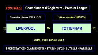 LIVERPOOL - TOTTENHAM : 30ème journée Premier League - Match football saison 2025-2026