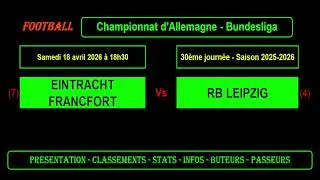 EINTRACHT FRANCFORT - RB LEIPZIG : 30ème journée Bundesliga - Football saison 2025/2026