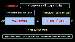 MAJORQUE - BETIS SÉVILLE : 24ème journée Liga - Match football saison 2025-2026